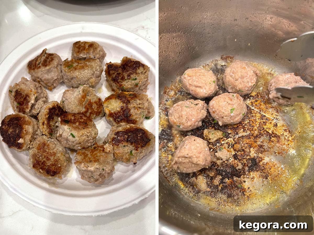 meatballs on paper plate, browning meatballs in IP.