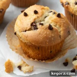 A perfectly baked gluten-free chocolate chip muffin, highlighting its golden crust and visible chocolate chips.