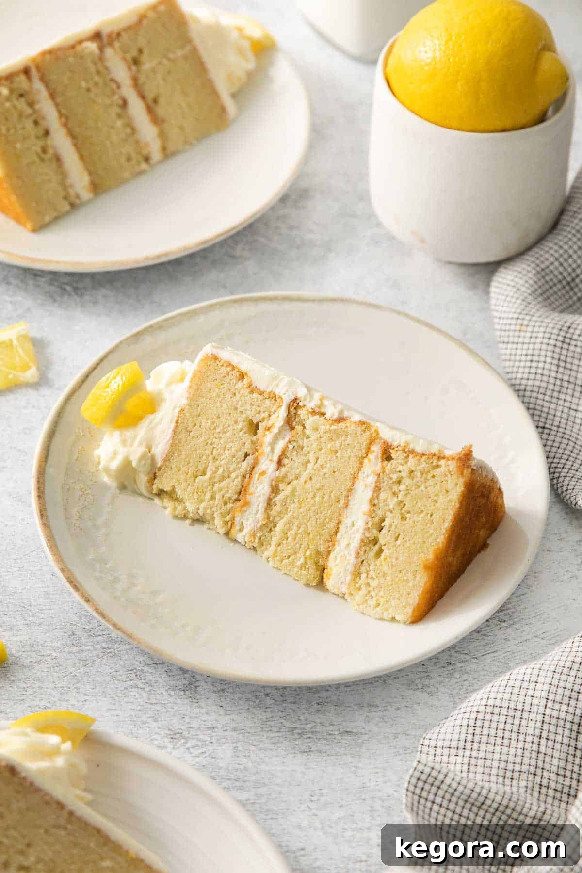 A slice of gluten-free lemon cake on a plate