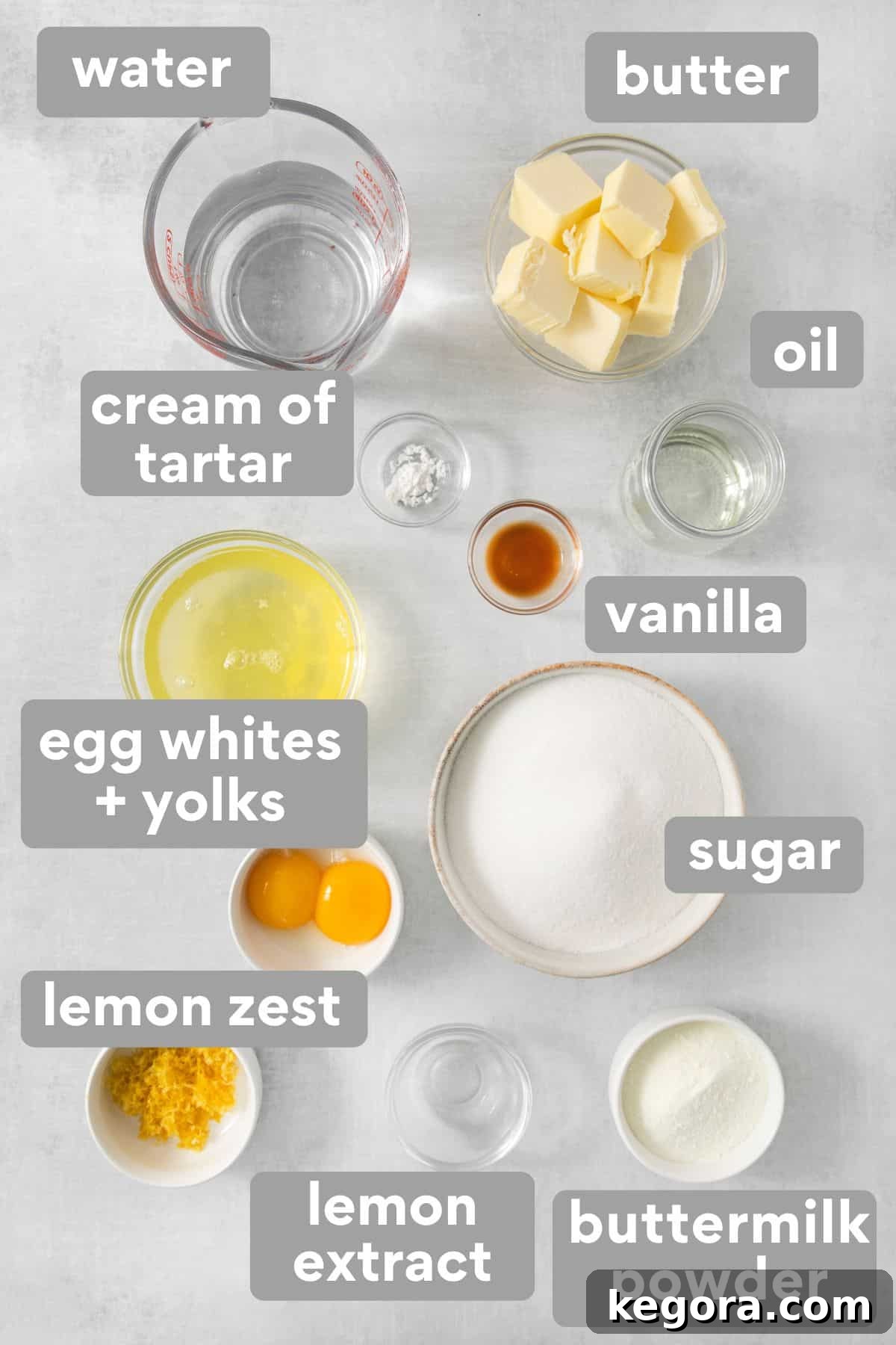 Lemon cake ingredients on a countertop