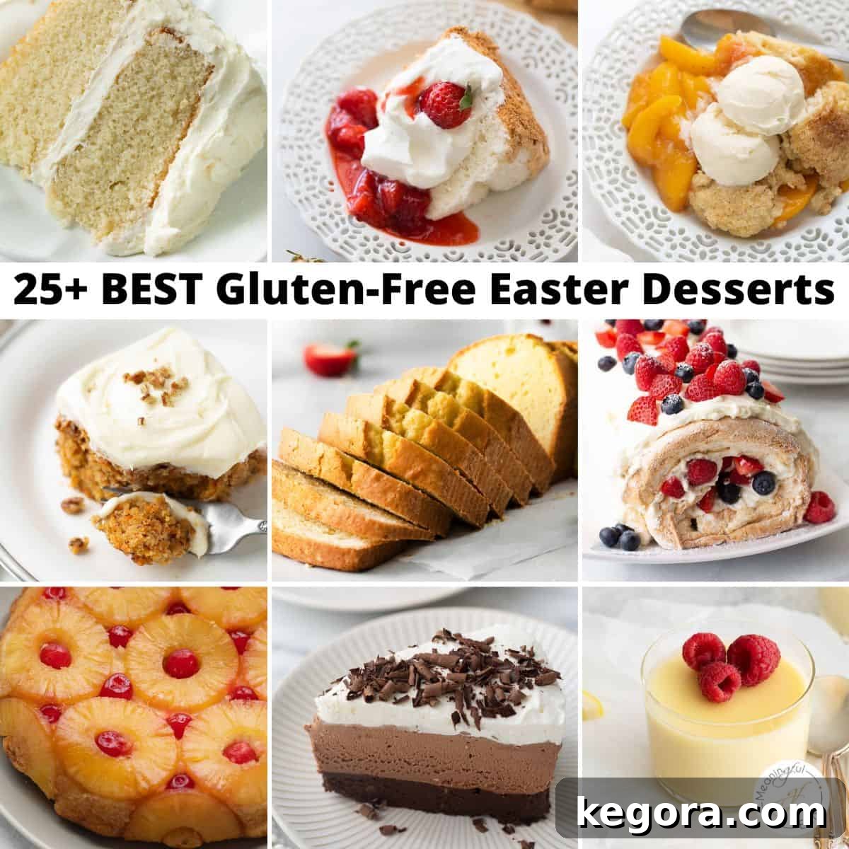 A vibrant collage showcasing an array of delicious gluten-free Easter dessert images, including cakes, pies, and cookies, perfectly decorated for spring celebrations.