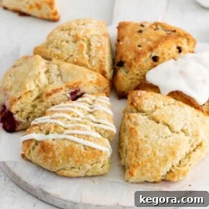 An elegant plate showcasing a variety of golden-baked gluten-free scones, some plain, some with mix-ins, highlighting their flaky texture and inviting aroma, ideal for a refined brunch.