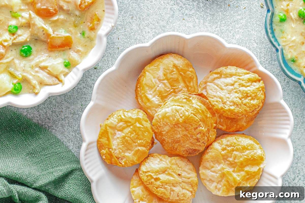 Biscuits arranged in a white bowl, with partially visible soup bowls in the background, ready for a comforting meal.