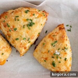Cheese scones on a baking tray with parchment paper, freshly baked and golden.