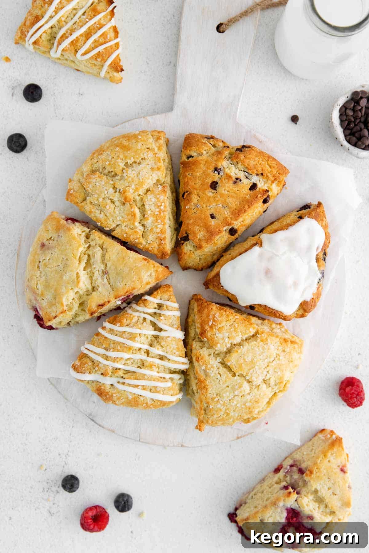 Fluffy Gluten-Free Scones Made Easy 11 A beautiful assortment of various gluten-free scones on a plate, ready to be served.