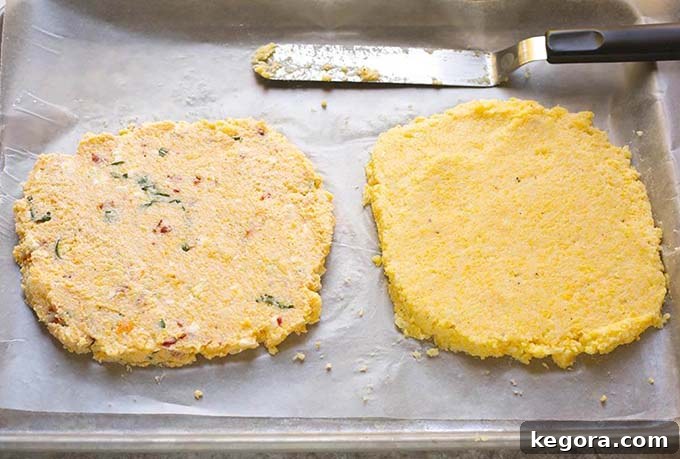 No-Stir Instant Pot Polenta 6 Polenta spread out on wax paper on a baking sheet