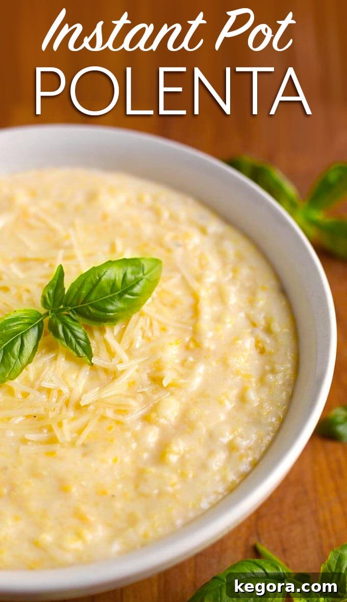 No-Stir Instant Pot Polenta 8 Instant Pot Polenta is easy to cook in your electric pressure cooker. Creamy and delicious pressure cooker polenta in less time and less stirring than on the stove! simplyhappyfoodie.com #polenta #instantpotpolenta #pressurecookerpolenta