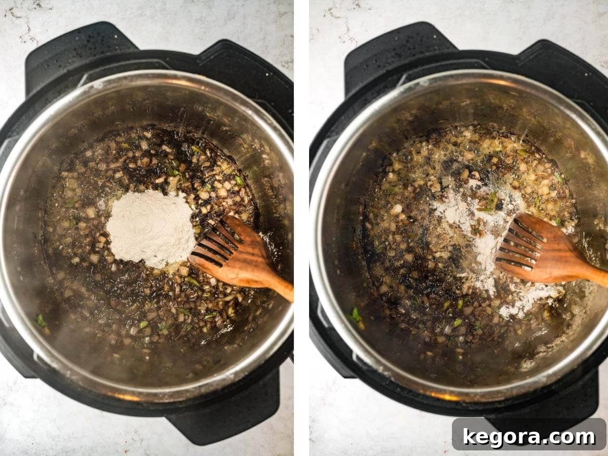 flour added to IP, stirring the contents.