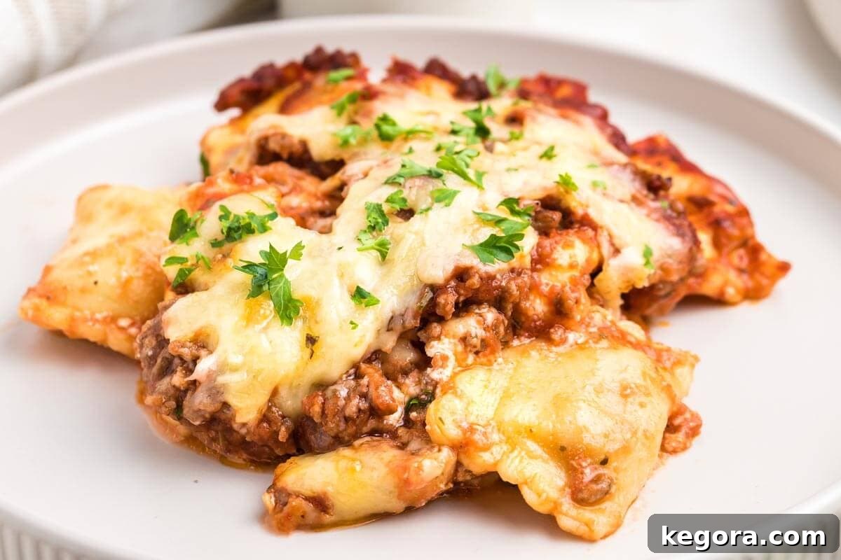 A generous plateful of Ravioli Lasagna, perfectly portioned.