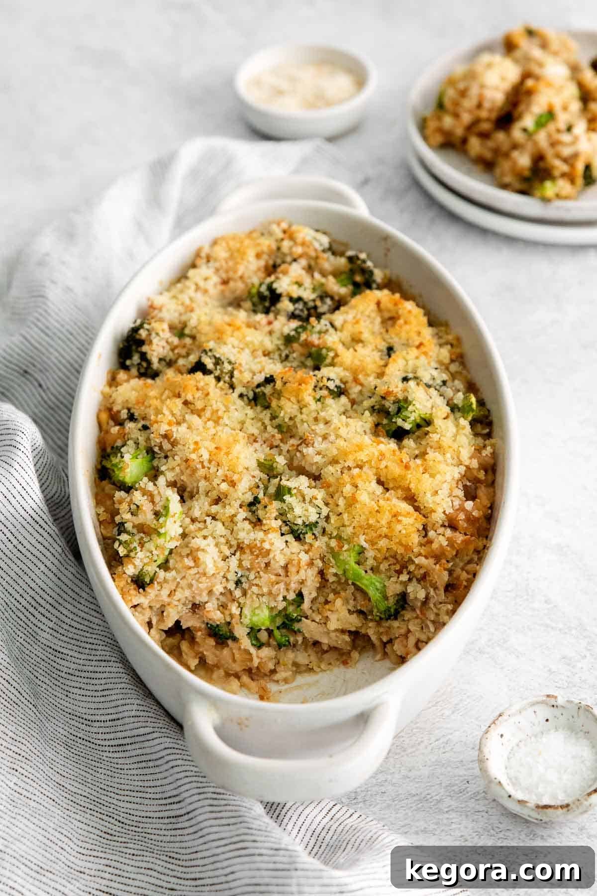 Wholesome Dairy-Free Gluten-Free Chicken Rice Bake 3 Hearty chicken and rice casserole in a baking dish, perfectly golden and bubbly, ready to serve.