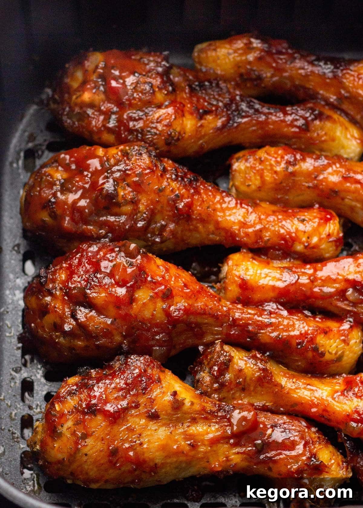 Air Fryer Barbecue Chicken Legs in the AF pan