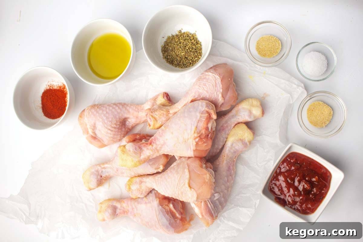 Air Fryer bbq Chicken Legs ingredients shot.