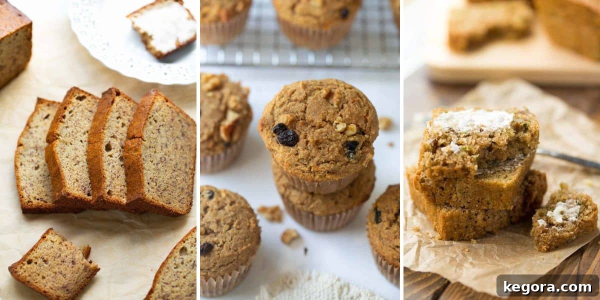 50+ Irresistible Gluten-Free Dairy-Free Recipes 4 A mouth-watering collage showcasing three different gluten-free and dairy-free baked goods, including delicious muffins and loaves.
