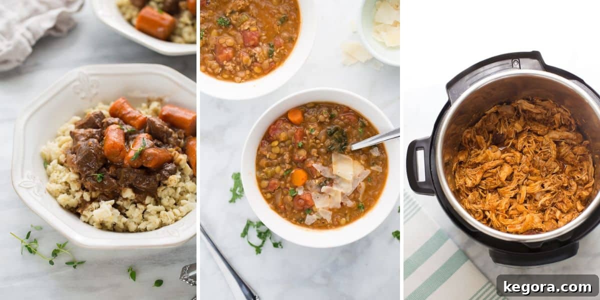50+ Irresistible Gluten-Free Dairy-Free Recipes 6 A collage of three appetizing gluten-free and dairy-free Instant Pot recipes, showcasing quick and easy meal solutions.