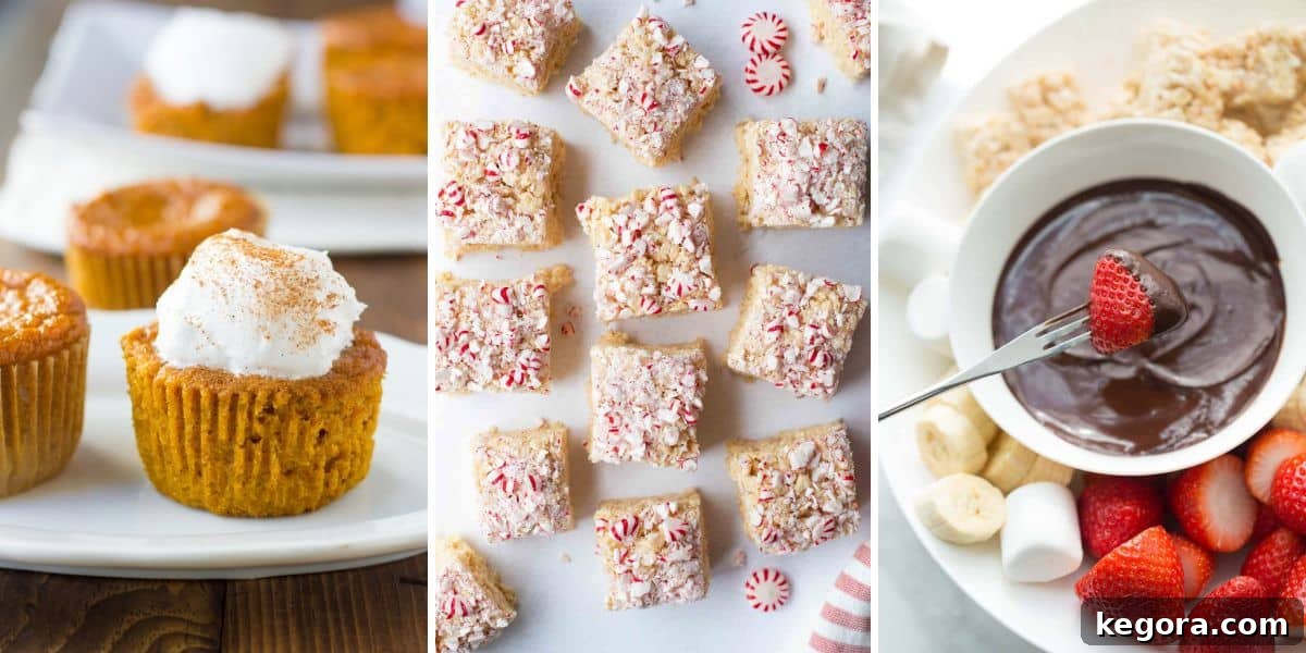 50+ Irresistible Gluten-Free Dairy-Free Recipes 9 A cheerful collage showcasing three different gluten-free and dairy-free holiday dessert recipes, including festive pies and comforting drinks.