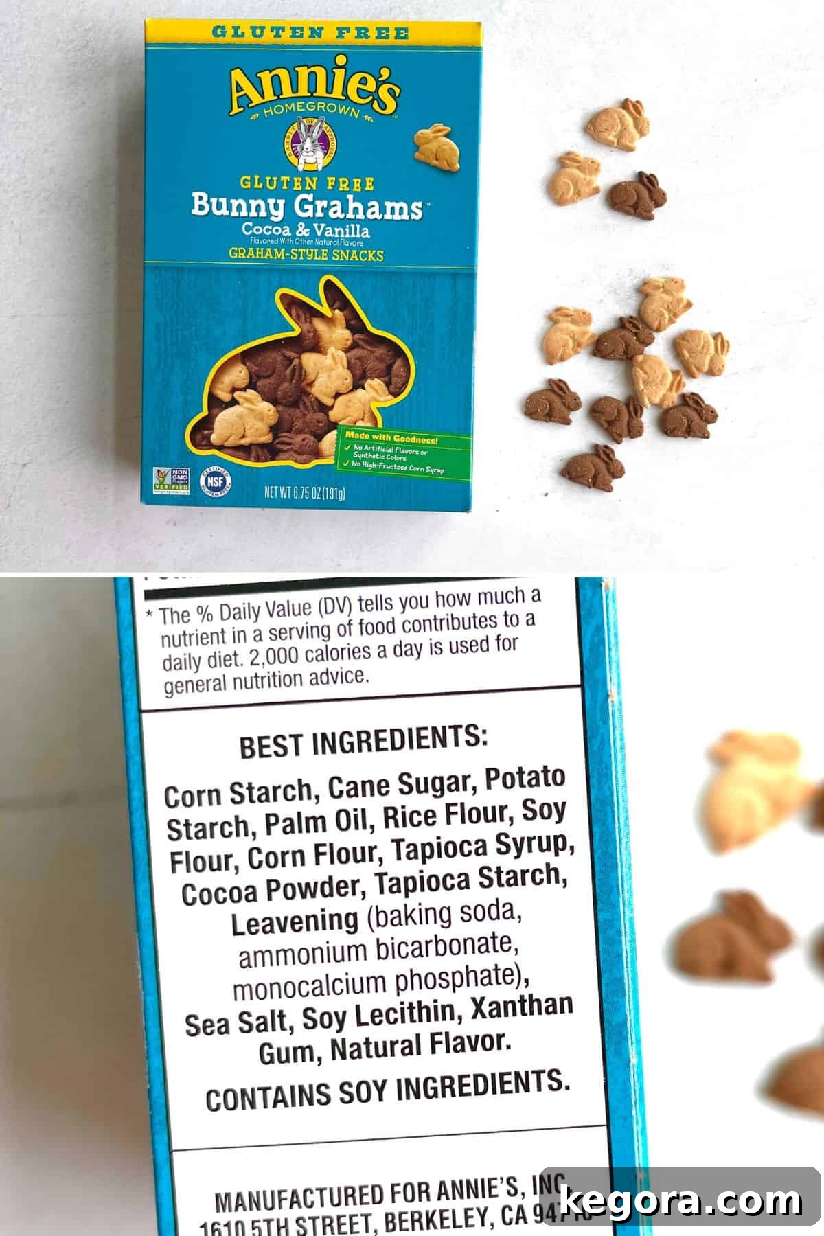 Gluten-Free Graham Crackers 7 A box of Annie's gluten-free bunny grahams with their distinctive rabbit mascot, sitting playfully on a kitchen countertop.