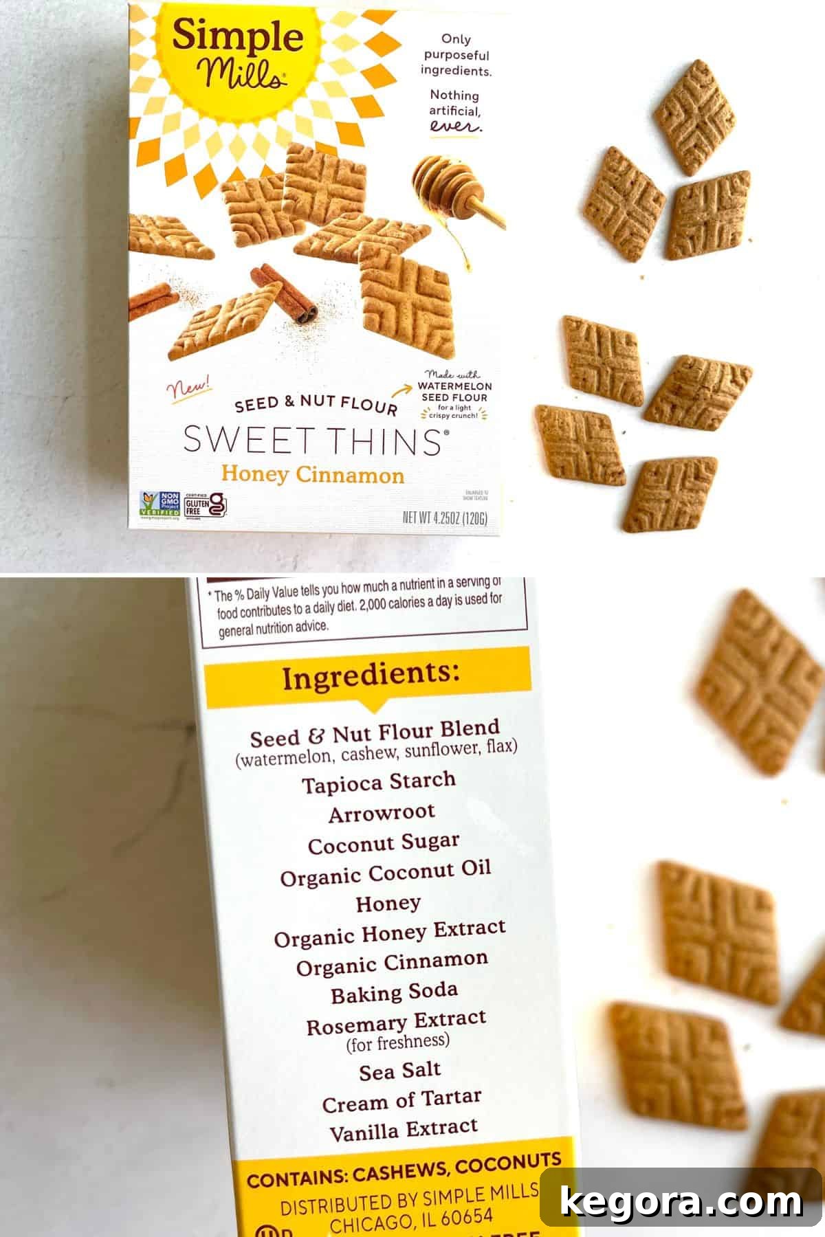 Gluten-Free Graham Crackers 8 A minimalist box of Simple Mills Honey Cinnamon Sweet Thins, showcasing their natural appeal, sits on a modern kitchen countertop.