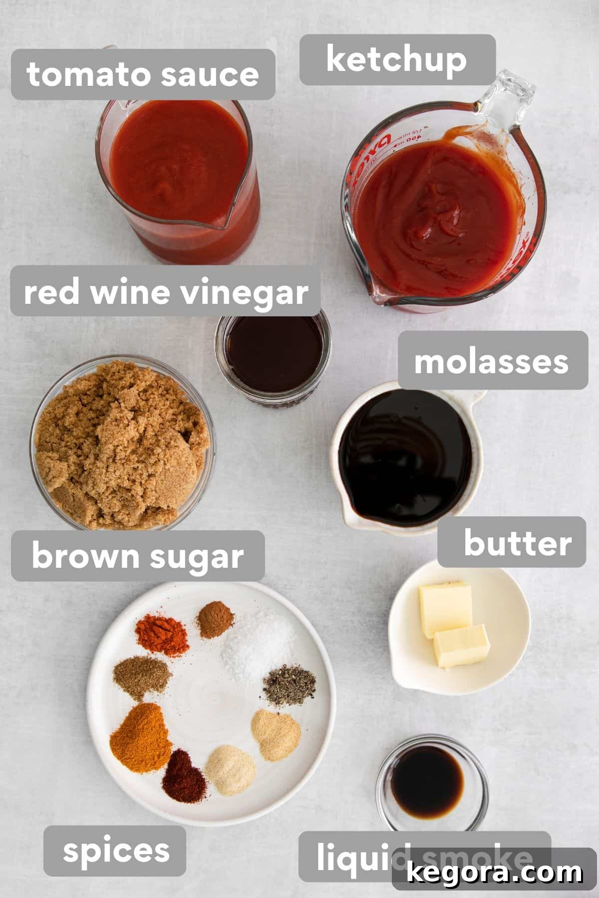 Gluten-free BBQ sauce ingredients on a countertop