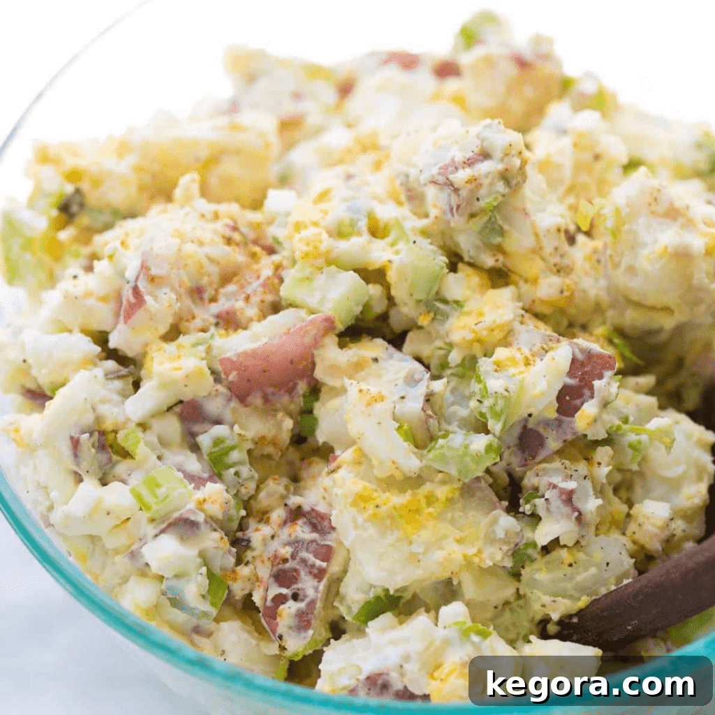The Truth About Potatoes and Gluten 3 A bowl of the best potato salad, creamy and delicious, highlighting a perfect gluten-free side dish option.