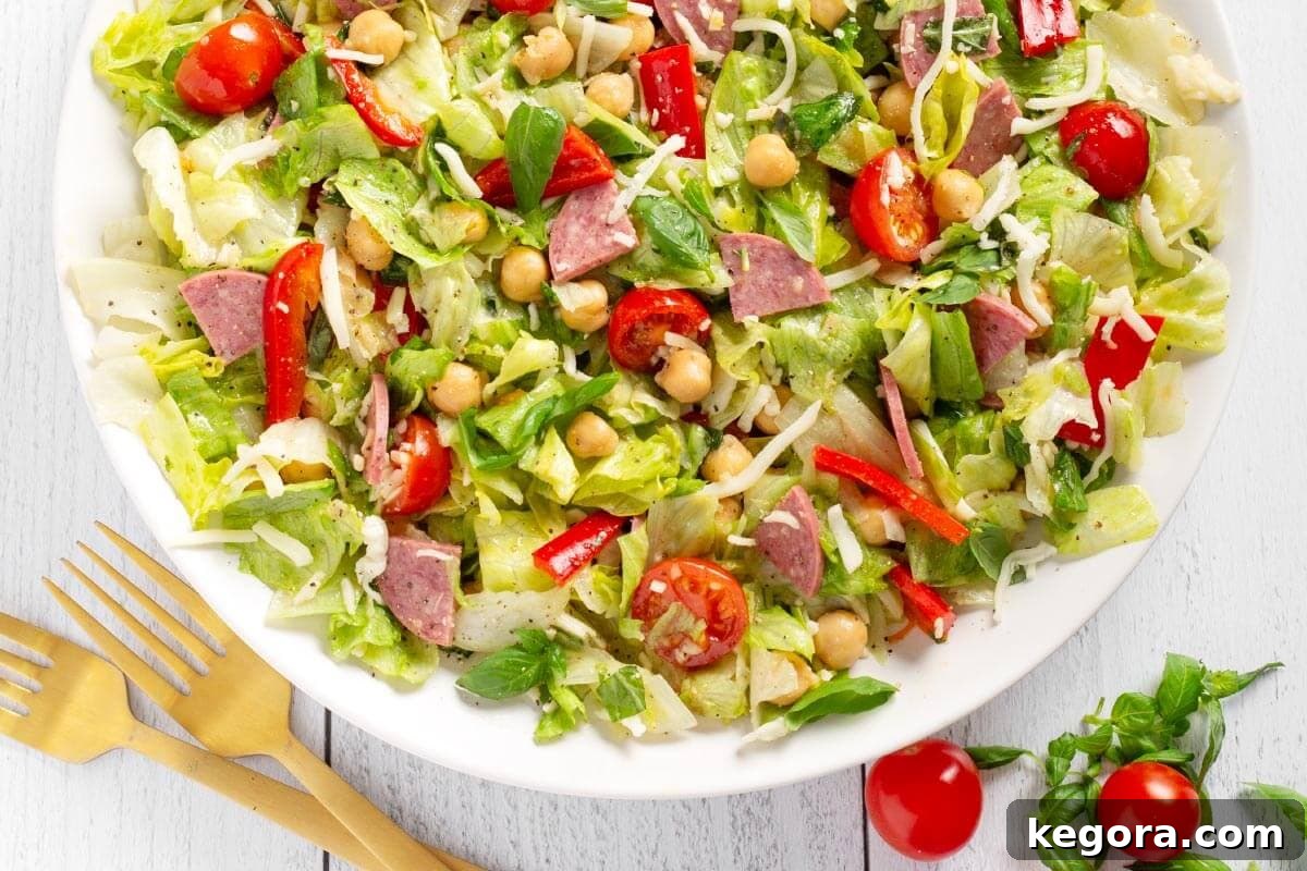 Zesty Italian Chopped Salad 9 A top-down view of the Italian Chopped Salad, highlighting the vibrant colors and fresh textures of the ingredients.