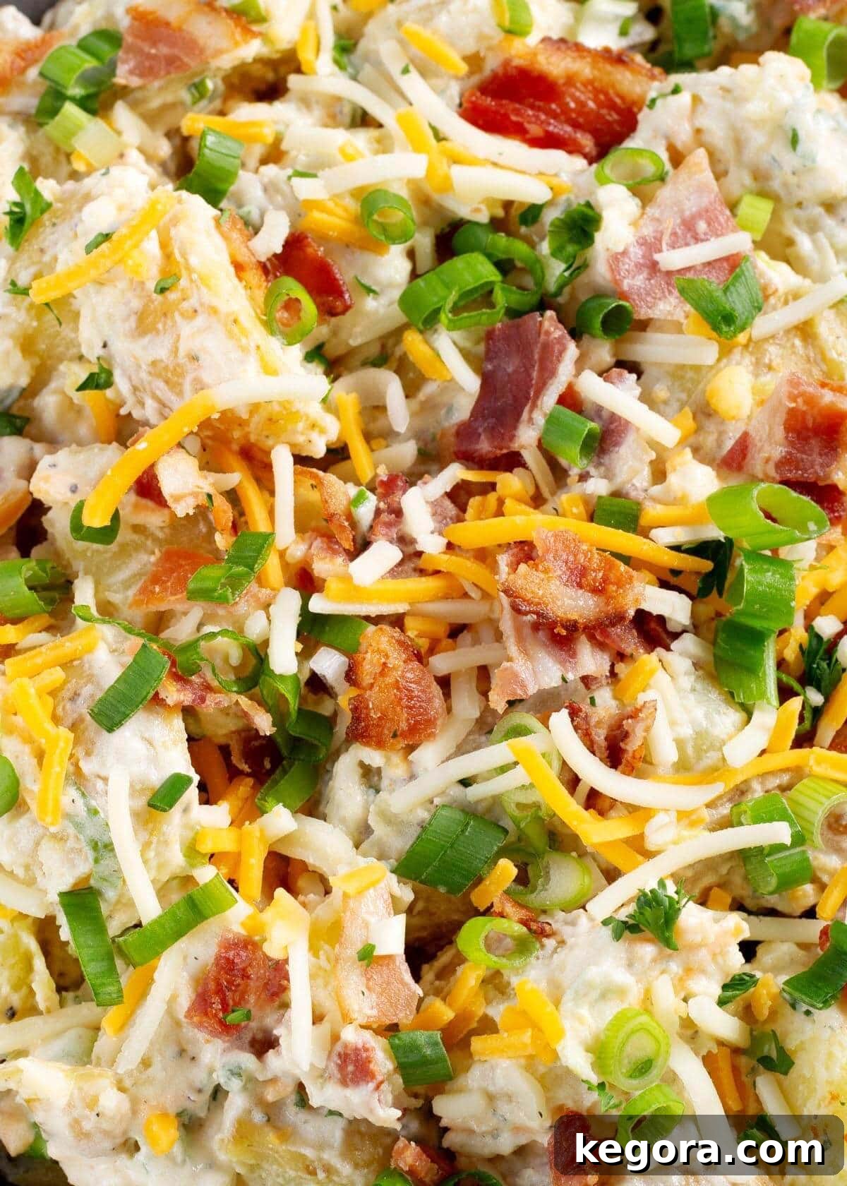 Creamy Bacon Cheddar Potato Salad 4 Loaded Potato Salad very closeup