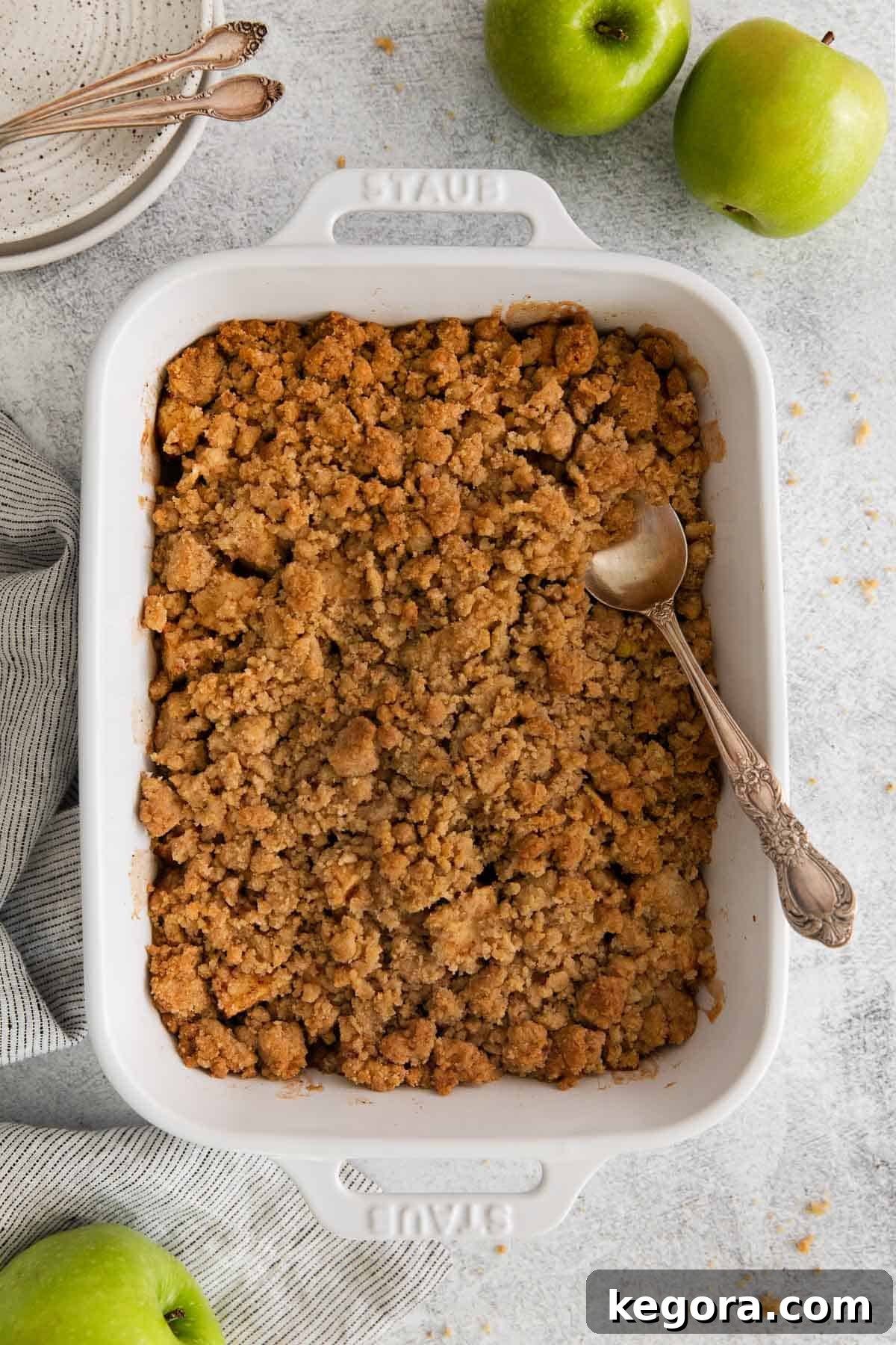 Apple crumble in a baking dish
