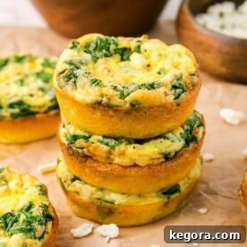 Savory Spinach Feta Egg Cups 10 3 Spinach Feta Egg Muffins in a stack