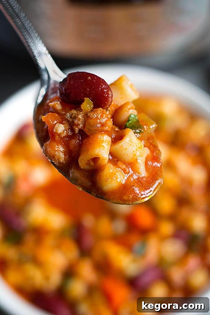 Hearty Instant Pot Pasta e Fagioli 3 Pasta E Fagioli on a spoon close up