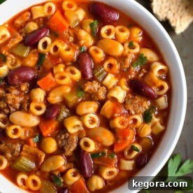 Instant Pot Pasta E Fagioli in a white bowl