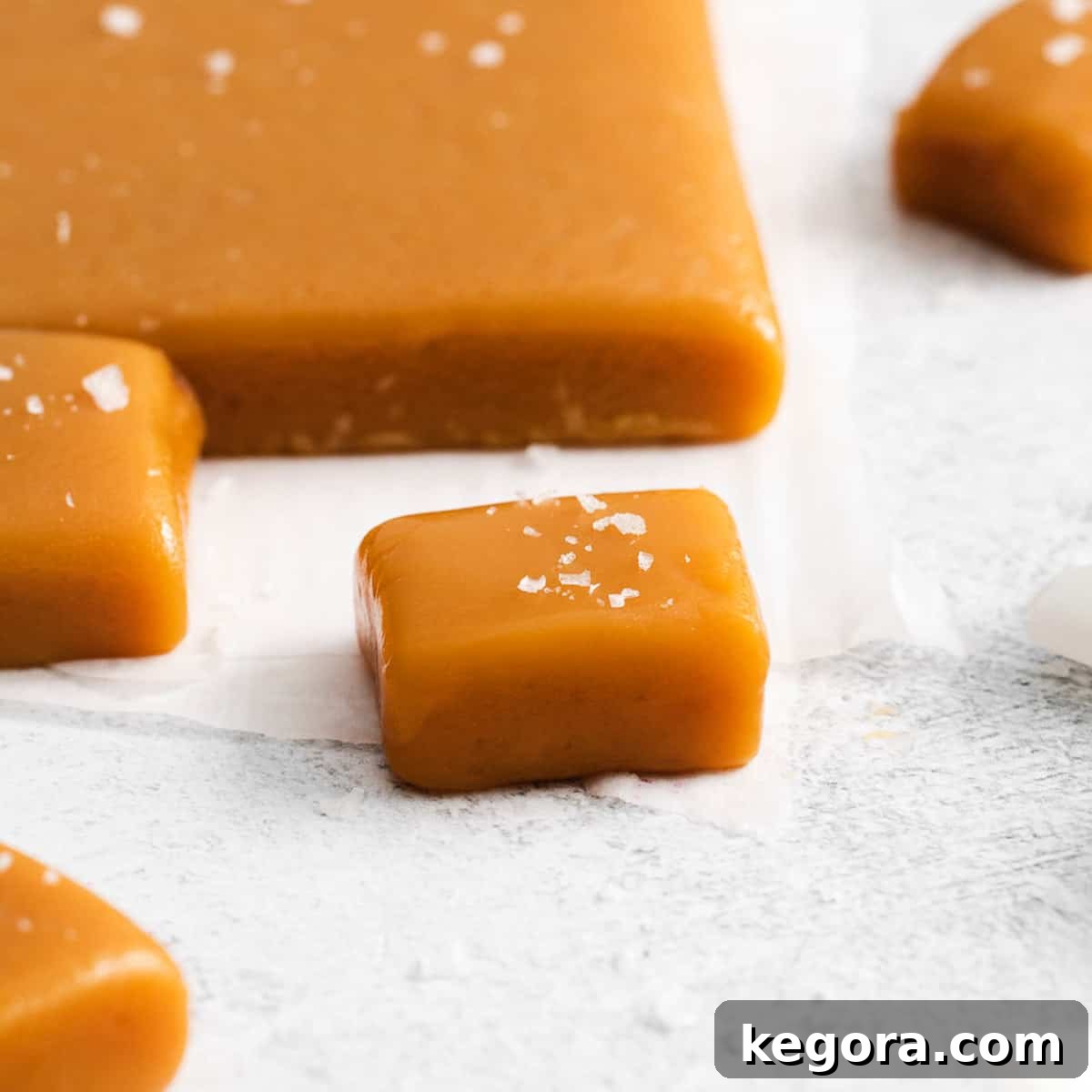 Pieces of caramel on a countertop