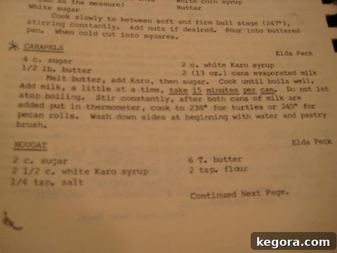 picture of old recipe for soft caramels 