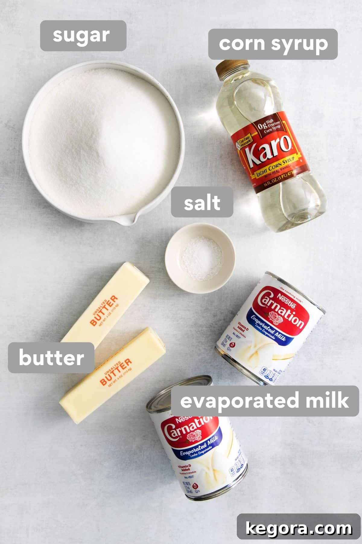 Ingredients for caramels on a countertop
