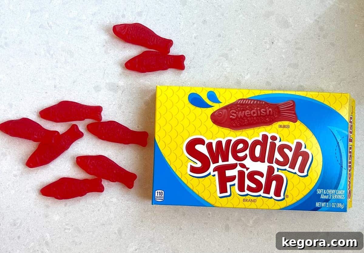 open box of swedish fish on white counter