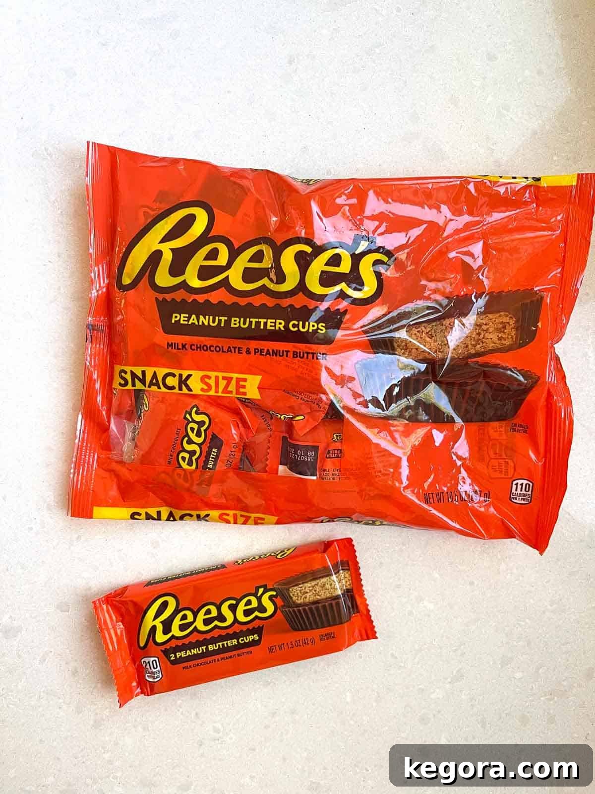 The Gluten Free Truth About Reese 3 bag of snack size reeses on white counter