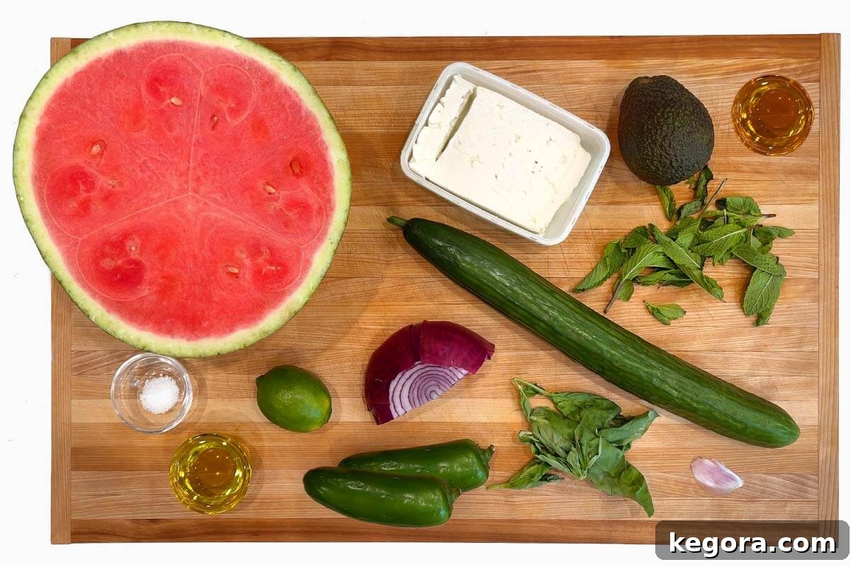 Watermelon Feta Salad ingredients shot