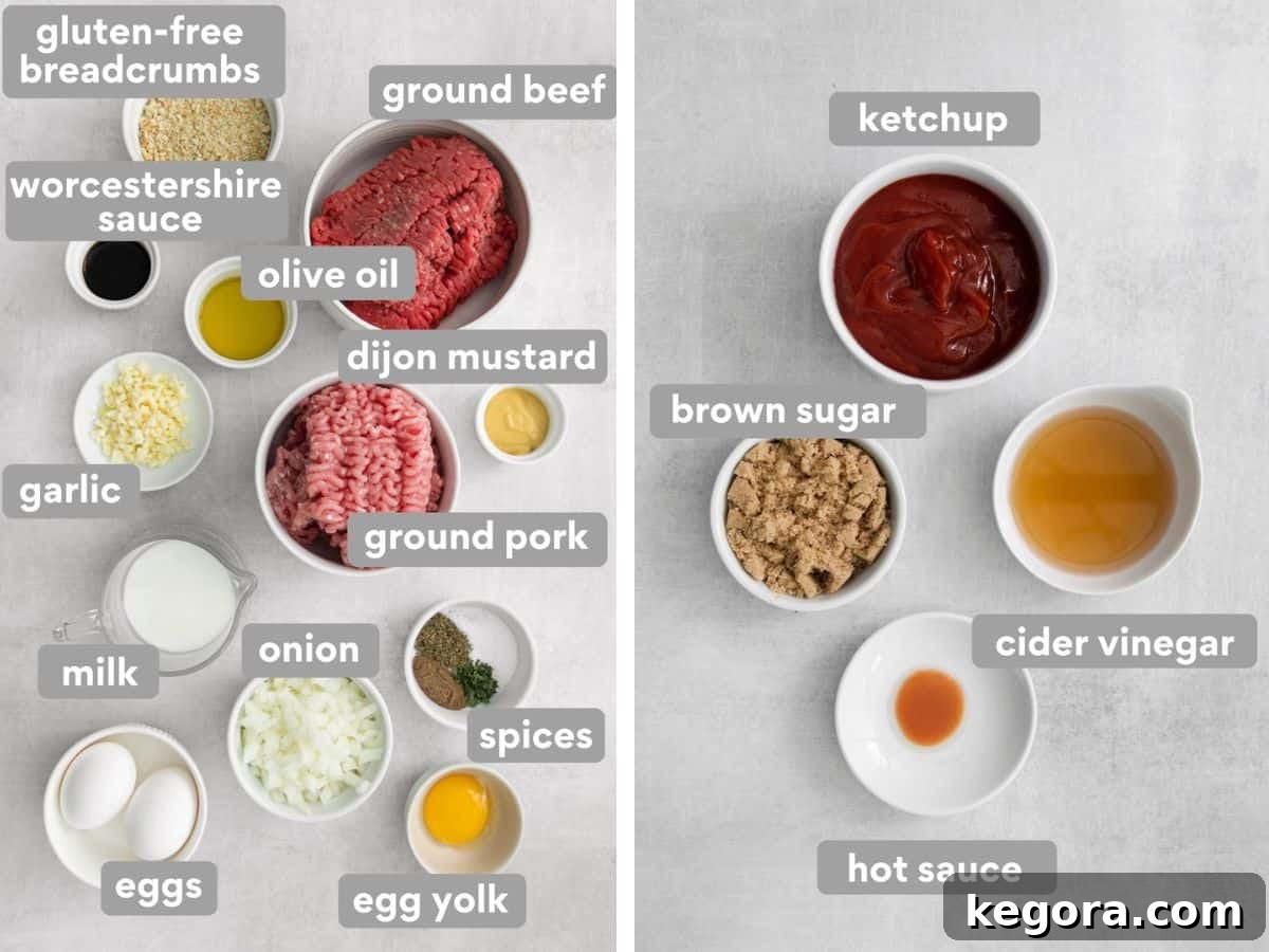 The Ultimate Gluten-Free Meatloaf 3 Gluten-free meatloaf ingredients on a countertop