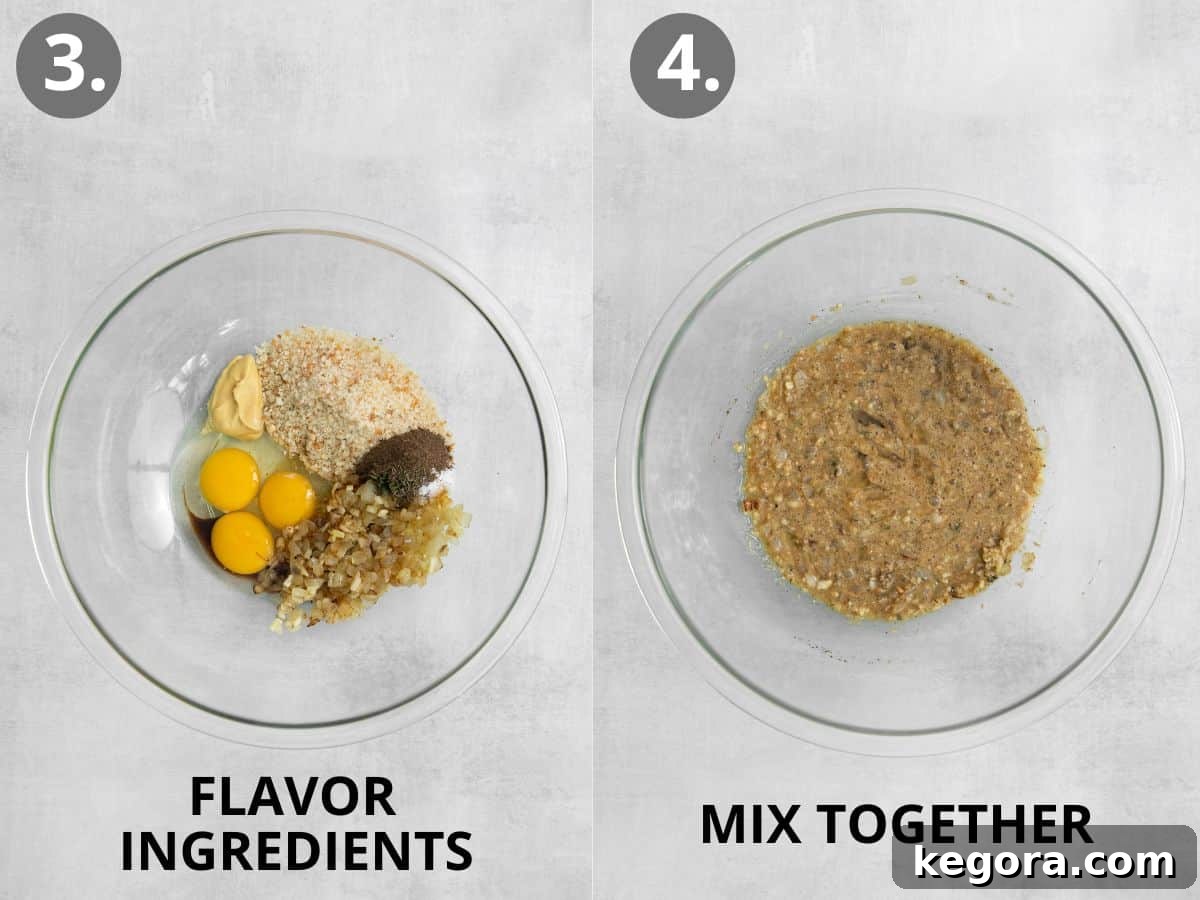 The Ultimate Gluten-Free Meatloaf 5 Eggs and meatloaf flavoring ingredients pour on top of each other in a bowl, and all of the ingredients mixed together in the bowl