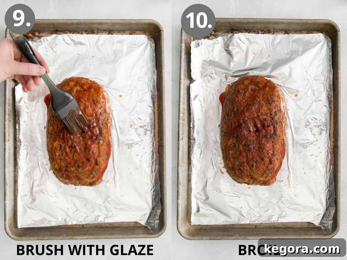 The Ultimate Gluten-Free Meatloaf 8 A baster adding glaze to the top of the meatloaf, and broiled meatloaf with glaze
