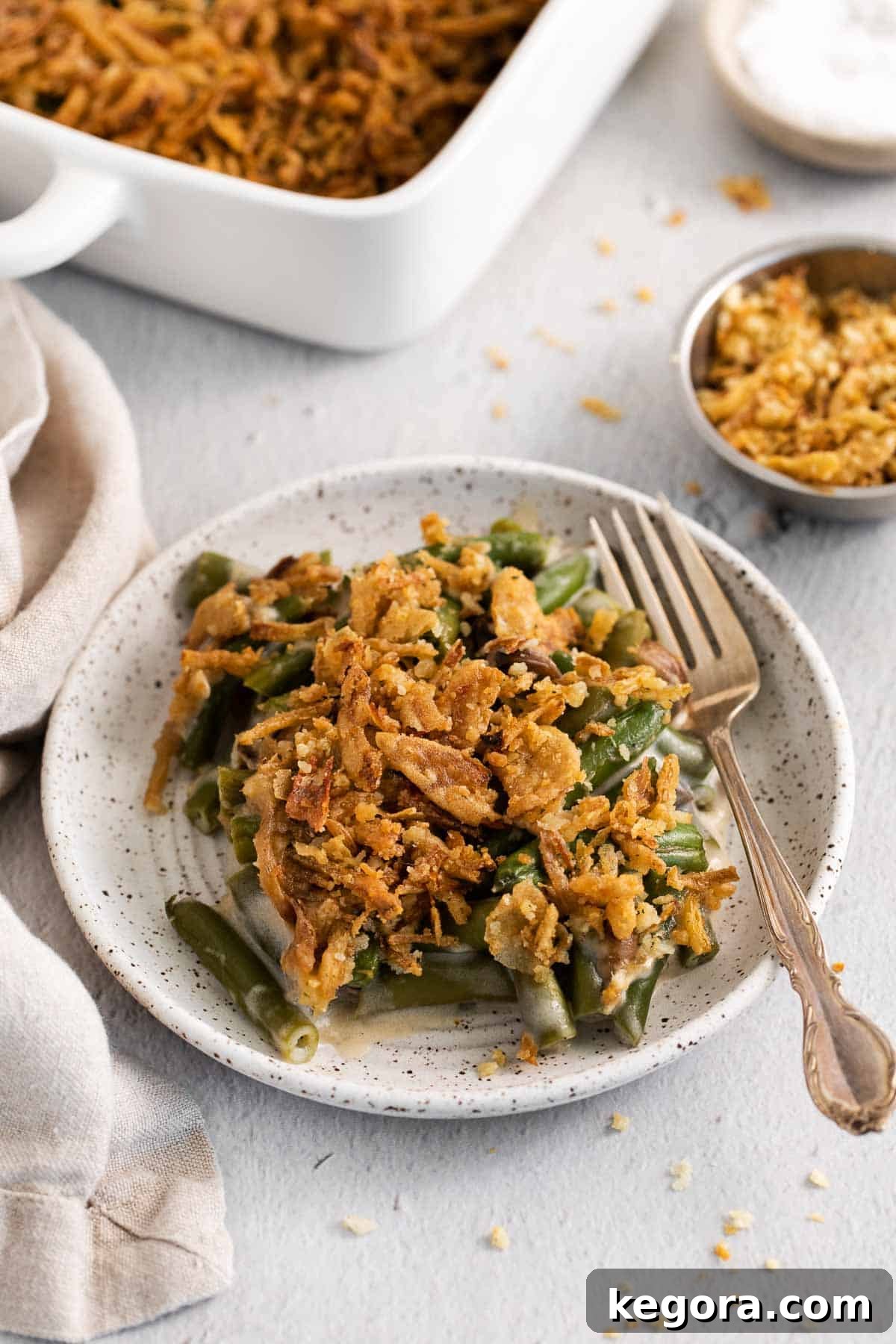 Elevated Gluten-Free Green Bean Bake 2 Gluten-free green bean casserole on a plate