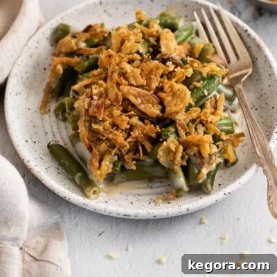 Elevated Gluten-Free Green Bean Bake 13 Green bean casserole scooped onto a plate