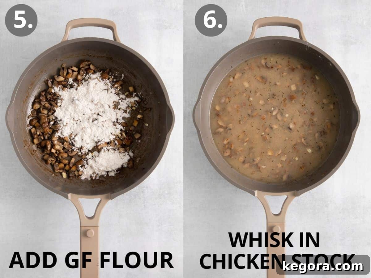 Elevated Gluten-Free Green Bean Bake 7 Gluten-free flour added to the skillet, and chicken stock added to the skillet