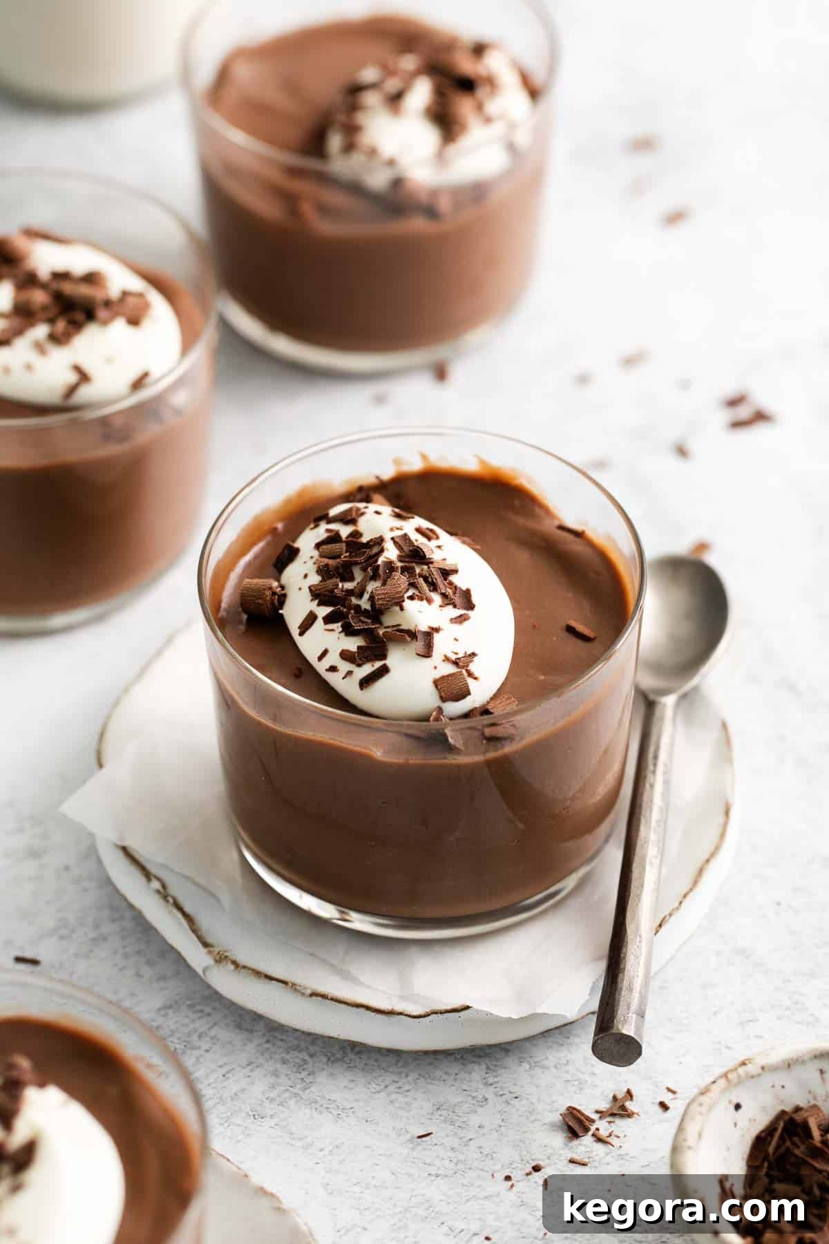 Decadent Gluten-Free Chocolate Pudding 2 A serving of rich chocolate pudding in an elegant ramekin dish, ready to be enjoyed.