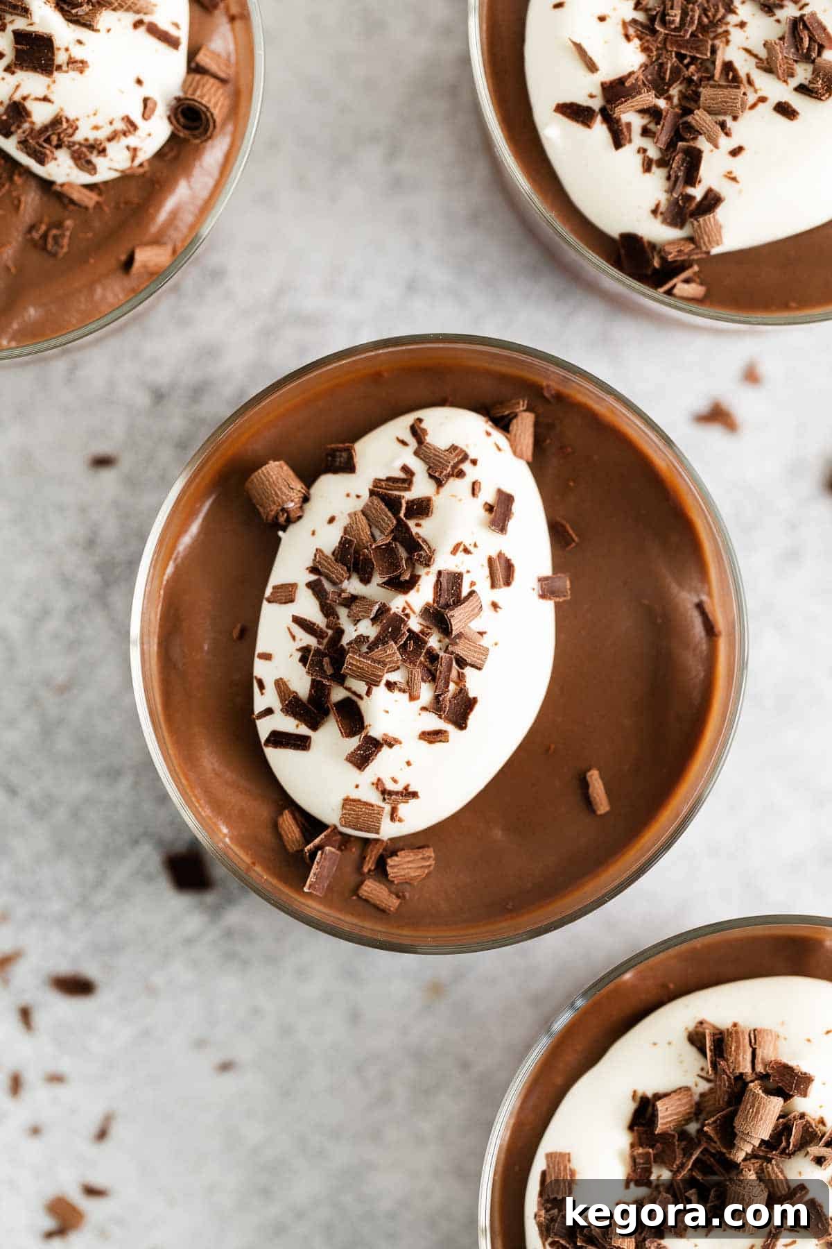 Decadent Gluten-Free Chocolate Pudding 7 An inviting overhead view of a bowl of rich, dark chocolate pudding, highlighting its smooth texture and deep color.