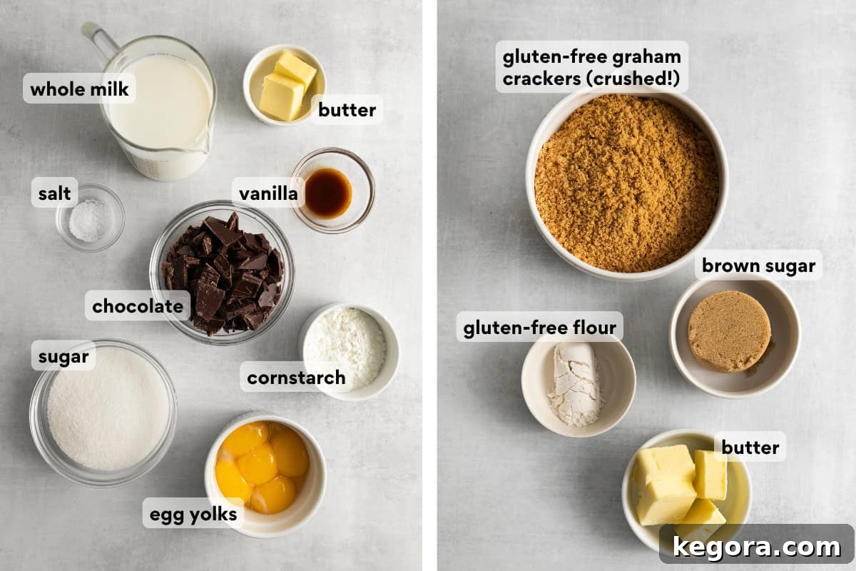 Gluten-free chocolate pie ingredients on a countertop