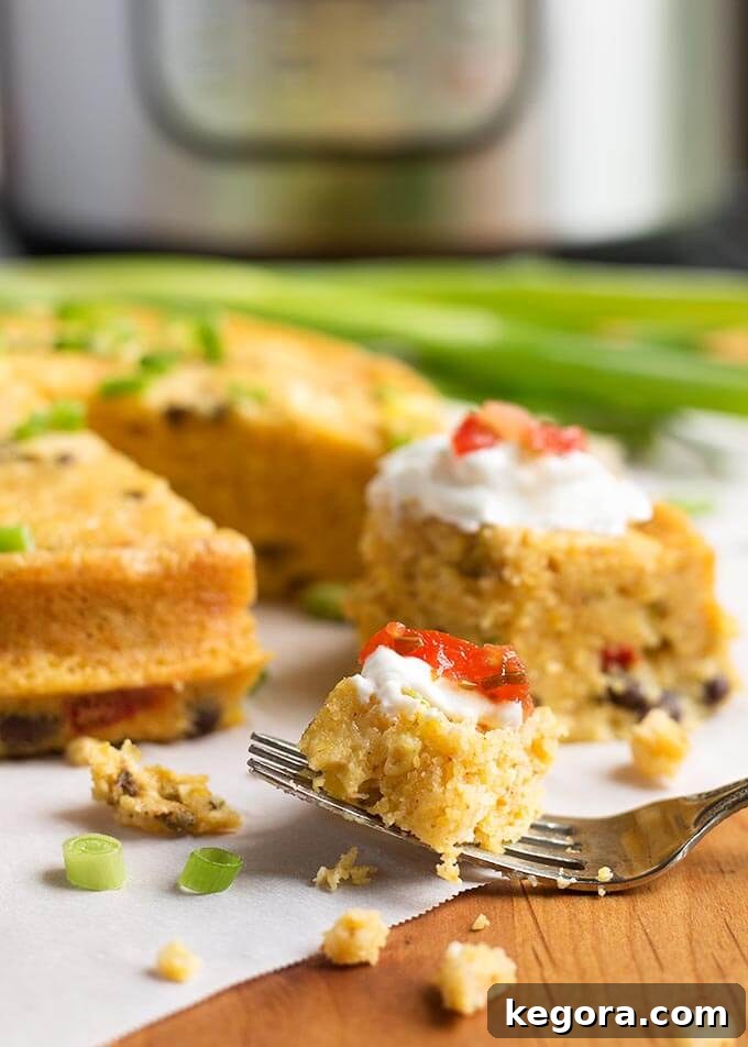 Creamy Southwest Instant Pot Corn 4 Instant Pot Southwest Corn Pudding is a Tex-Mex flavored cornbread pudding that is a tasty side dish. Goes great with chili! simplyhappyfoodie.com #instantpotcornbread #instantpotcornpudding