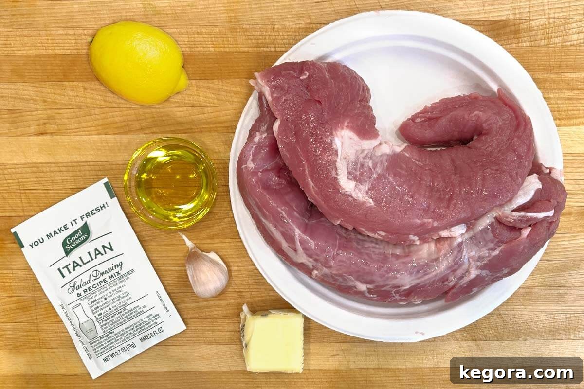 Easy Baked Pork Tenderloins ingredients shot on board