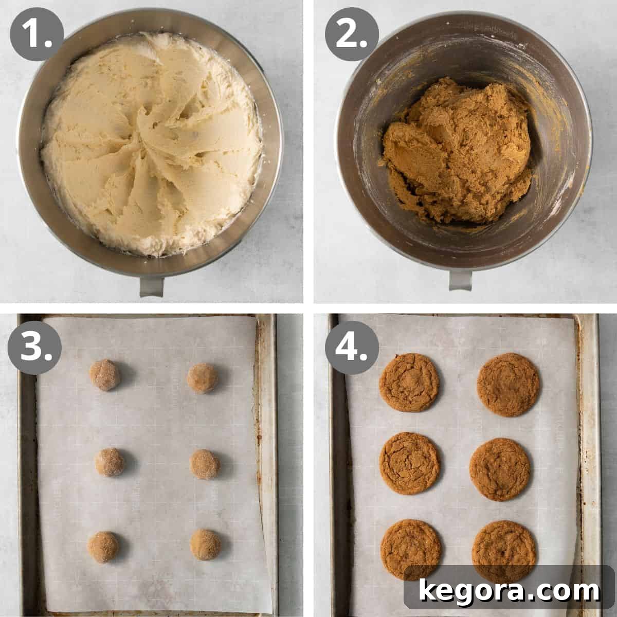 Zesty Gluten-Free Ginger Bites 5 A collage of images showing the steps to make gluten-free gingersnaps, from dough preparation to rolling in sugar and baking.