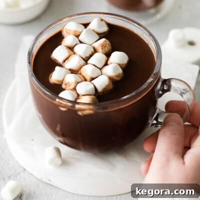 A closeup shot of a mug of hot chocolate, inviting a cozy experience