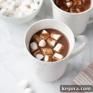 white mug of hot chocolate with marshmallows