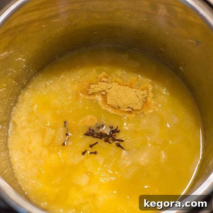 add cloves and dry mustard to the pineapple juice